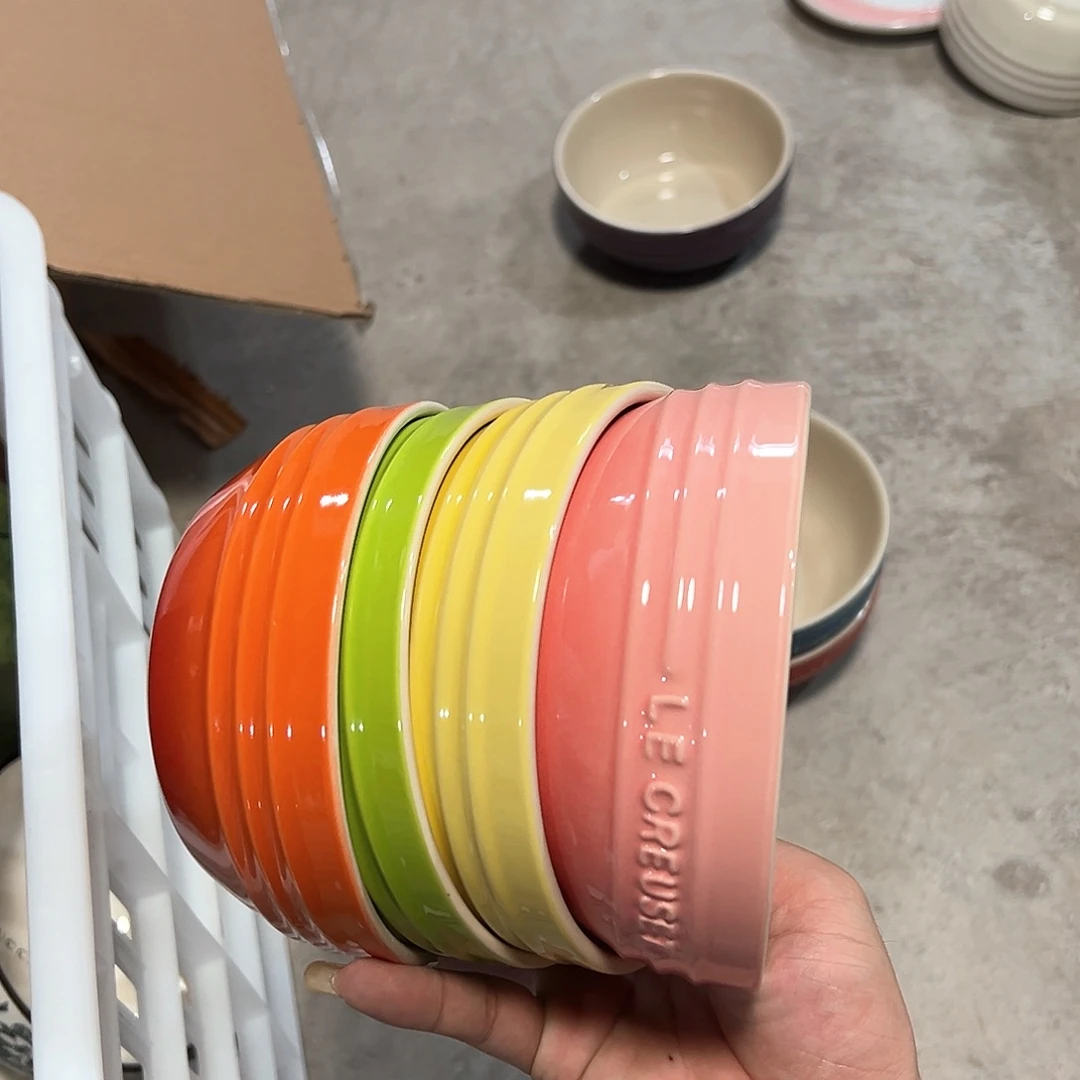 陶瓷 5.5碗 橙色 黄 绿色 深粉
