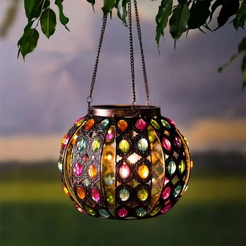 太阳能户外庭院灯铁艺按键LED防水手工吊灯3M²以下波西米亚庭院灯