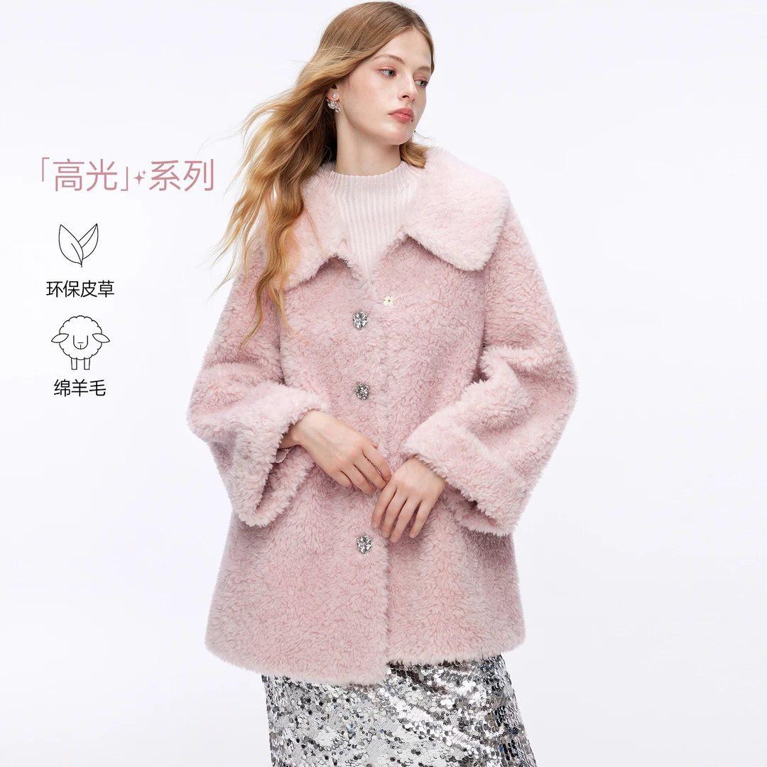 MISSCOCOON可可尼大衣女2025冬新款千金风翻领皮草外套