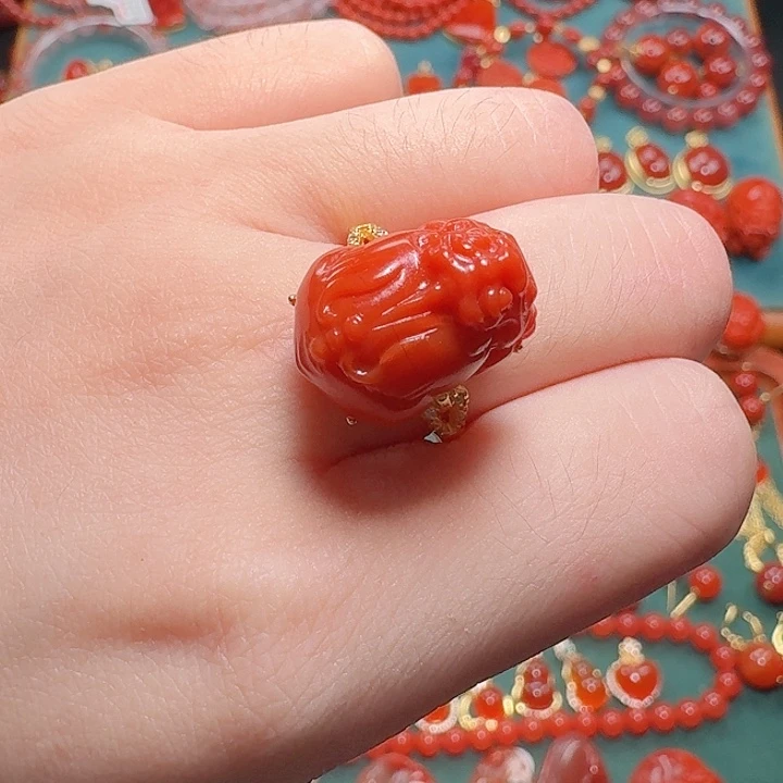 南红玛瑙银S925镶嵌戒指