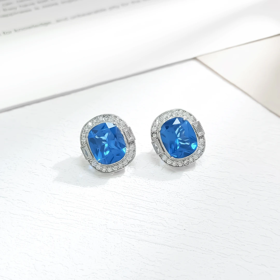 铜合金合成锆石耳饰 VWHG-009663【蓝雾星澜】耳饰百搭简约气质