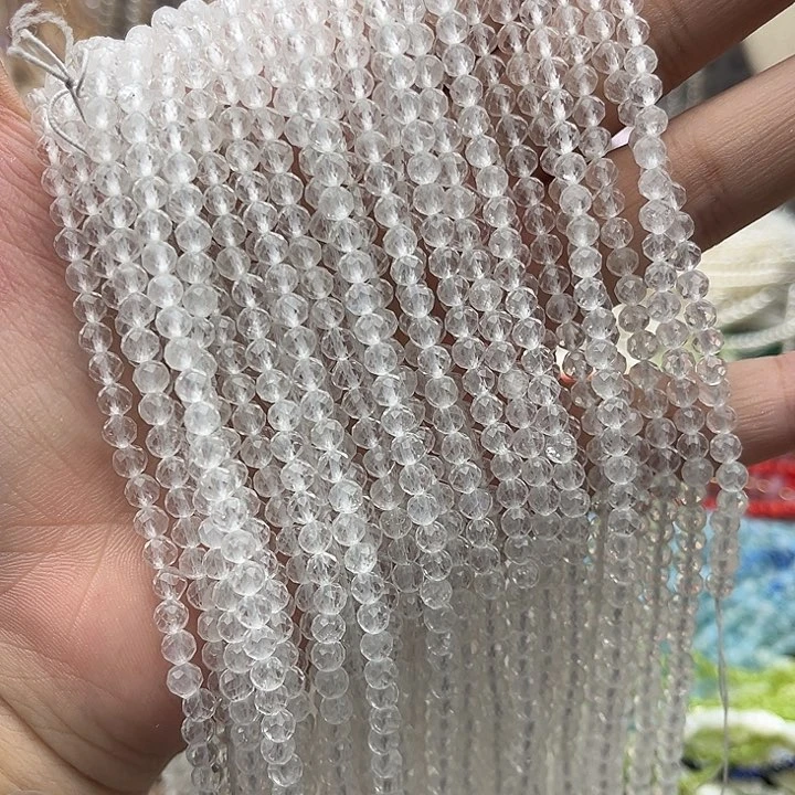 未镶嵌玛瑙/玉髓珠宝半成品一条4mm左右白水晶刻面