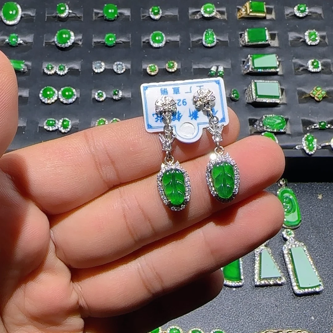 翡翠银S925镶嵌耳饰