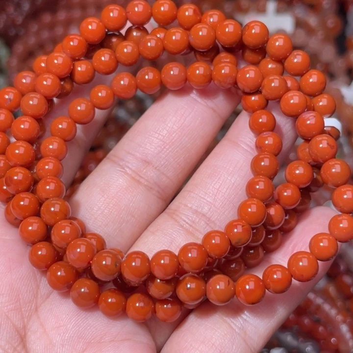 南红玛瑙未镶嵌柿子红多圈5.4m+0615