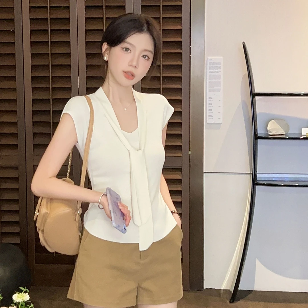 【芝士cheese】温蒂披肩冰丝针织v领设计气质时显瘦小衫