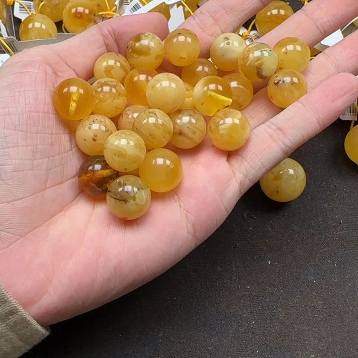 蜜蜡未镶嵌裸石瑕疵圆珠卡14多样性发一