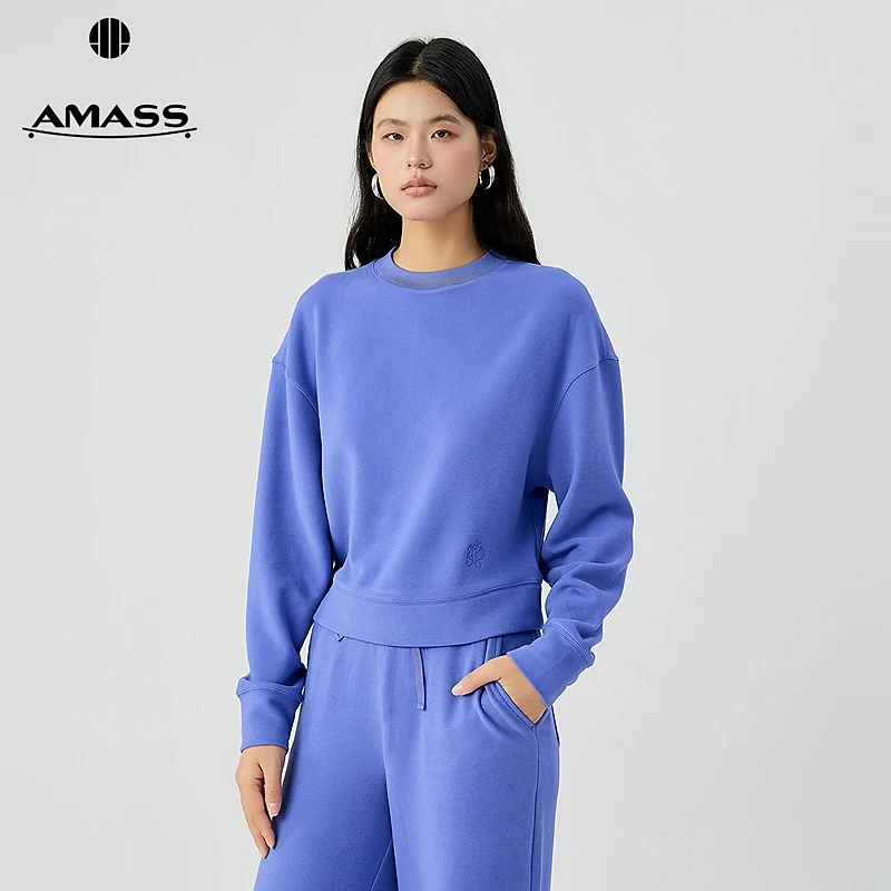 阿玛施AMASS 秋冬新款简约舒适居家休闲圆领长袖卫衣上衣女530027