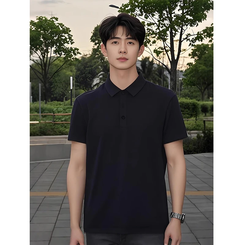 黑色正肩短袖polo衫男款夏季痞帅高级感冰丝t恤美式翻领半袖上衣