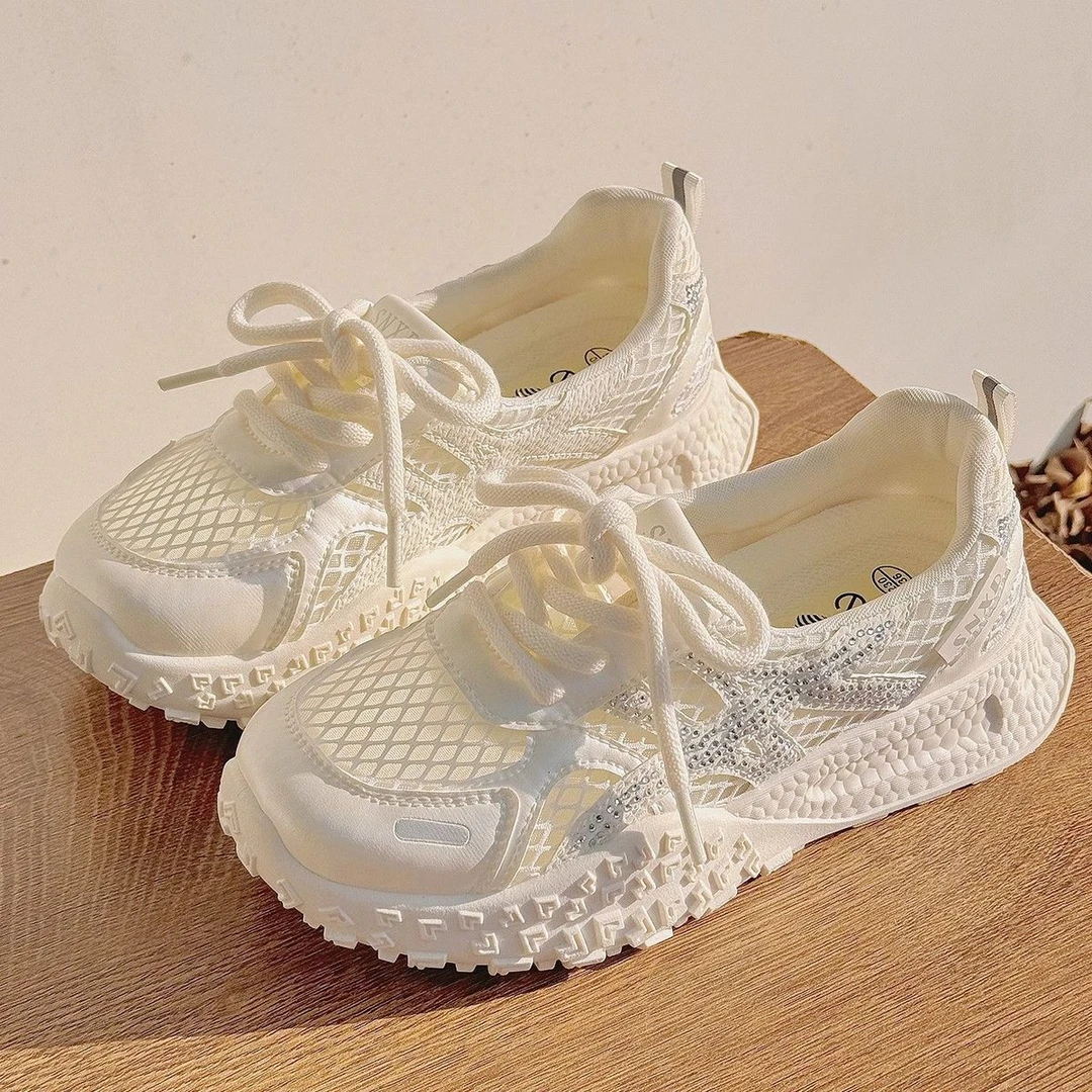 爆款小白鞋女款2025新款夏季透气网面厚底德训鞋薄款不累脚休闲鞋