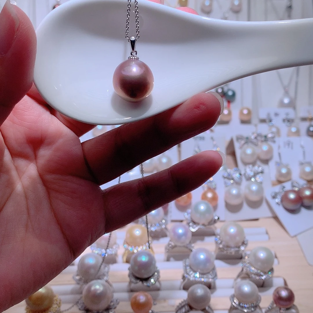 淡水珍珠银S925镶嵌吊坠(赠链)CC14mm