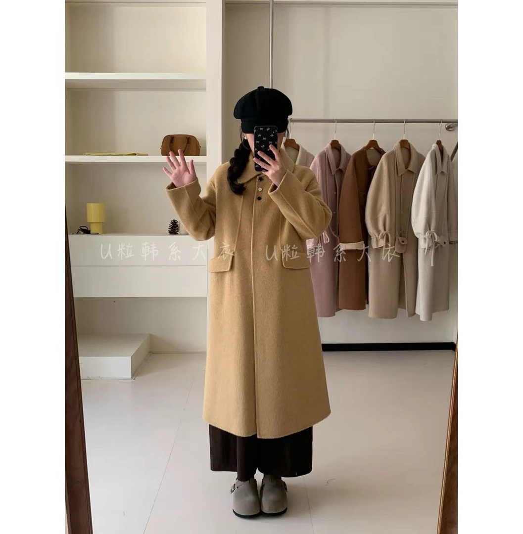 【陪你过冬】 韩系经典简约白搭中长款羊毛大衣25920