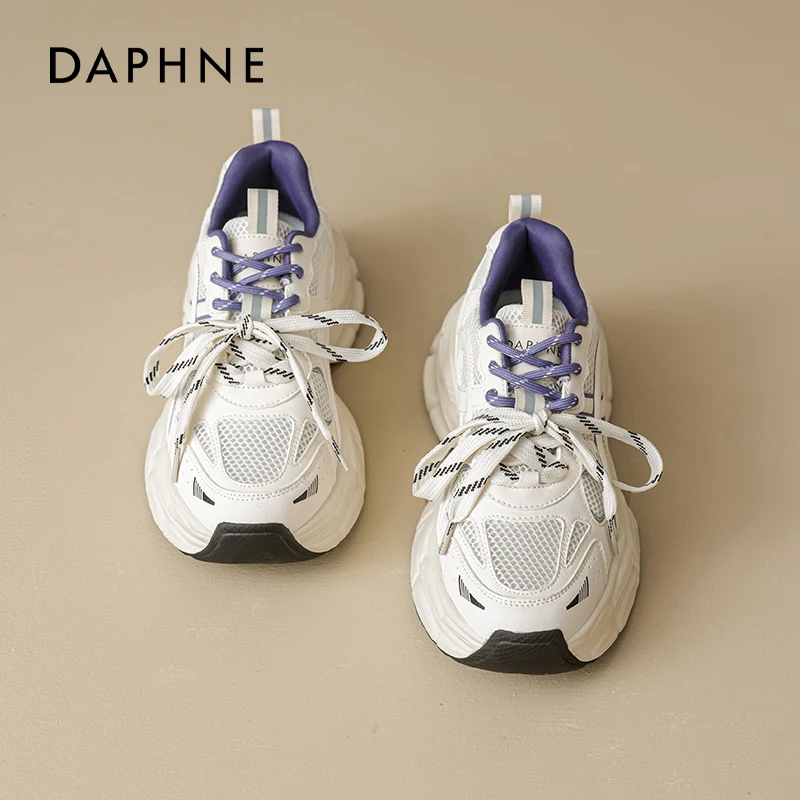达芙妮厚底紫色老爹鞋女2025夏季新款小个子增高欧若风透气运动鞋