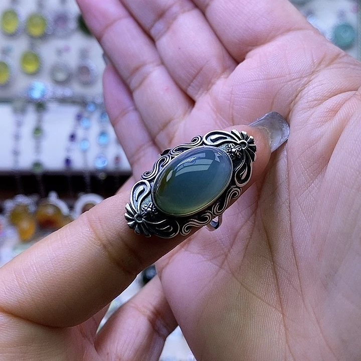 池***～岫玉银S925镶嵌戒指