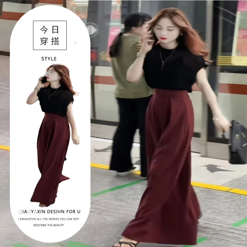 今年流行的夏装气质女神范高端红色裤子女装套装轻奢高级感女人味