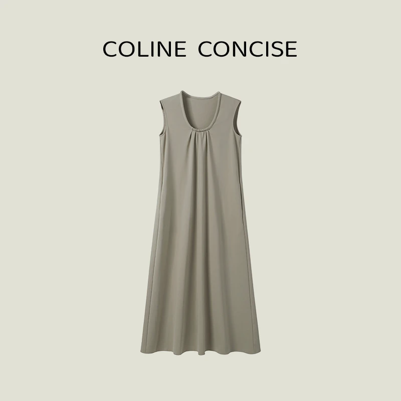 COLINE CONCISE 2025SS极简U领时尚休闲连衣裙
