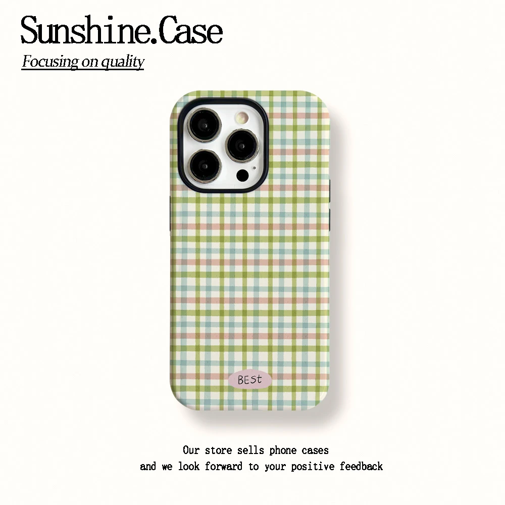 菲林二合一适用苹果华为vivo小米oppo手机壳彩色格子16PRO/15