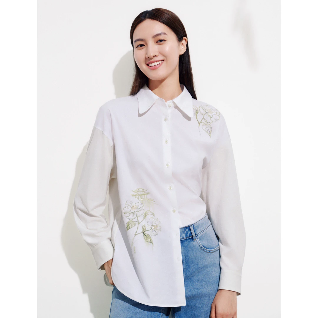 【晨粉专享价】珂思花卉线条优雅风纯色白衬衫通勤女士EE00619V1