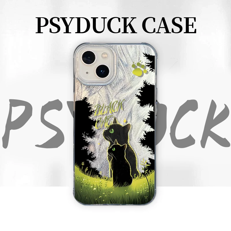 适用苹果华为一加小米叠影森林小猫IMD羽纱卡通动漫防摔手机壳