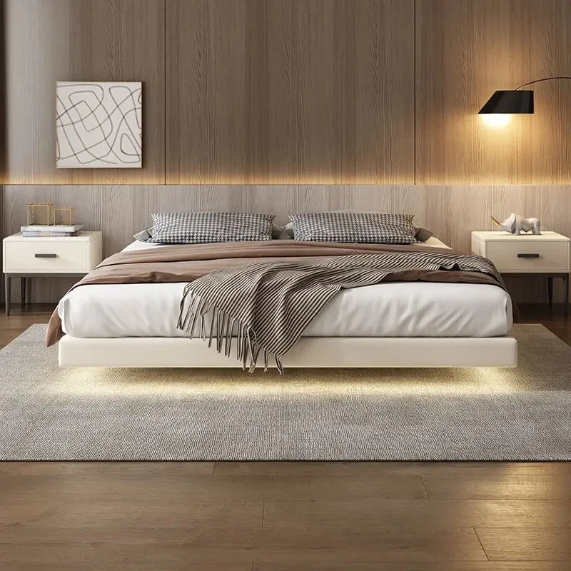 无头床悬浮真皮床1.8m主卧现代简约意式极简软包双人婚床榻榻米