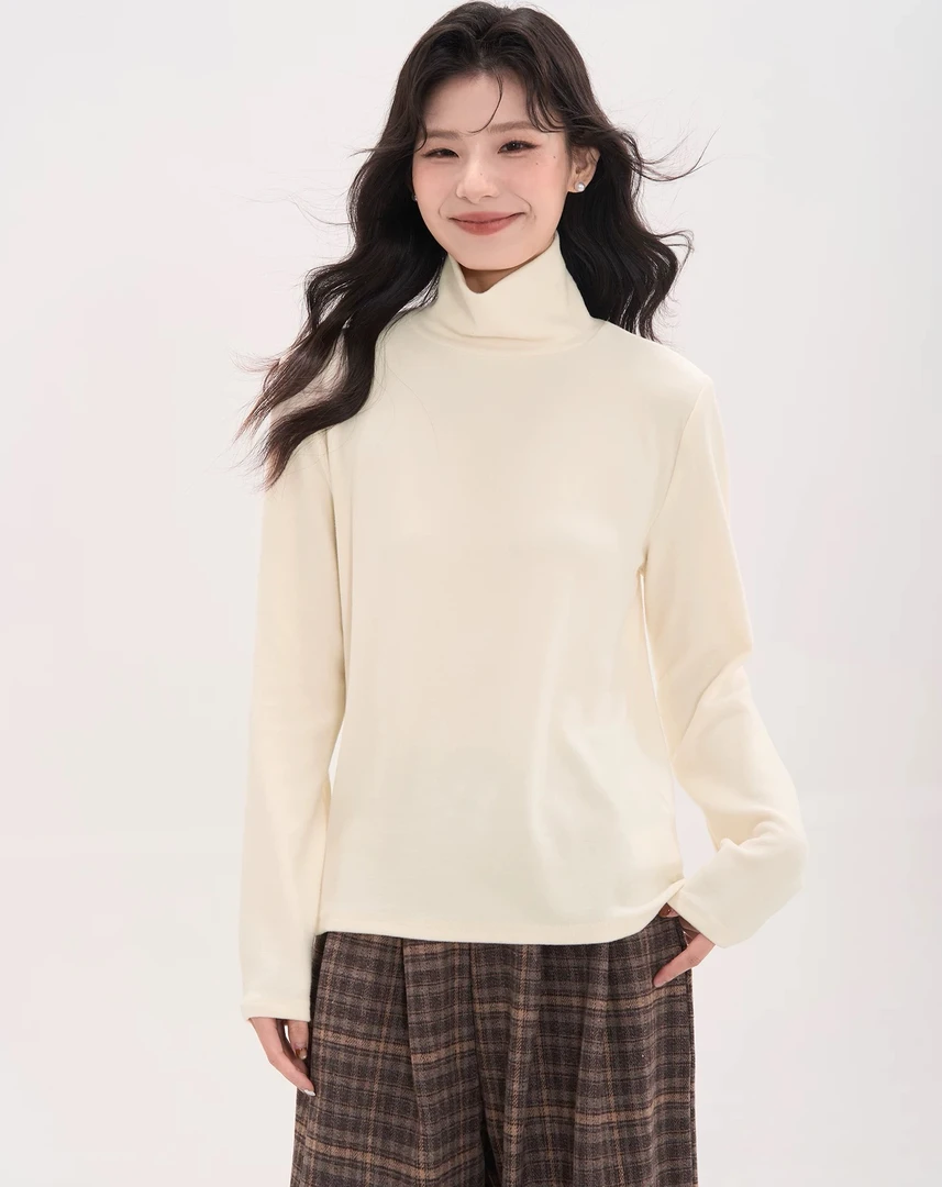 【7119】佰#白色休闲百搭高领打底上衣