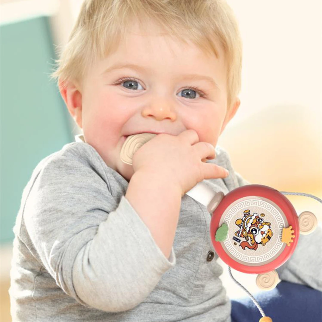 拨浪鼓0-1岁0-3岁婴儿可啃咬牙胶摇铃儿童手摇鼓大波浪鼓玩具