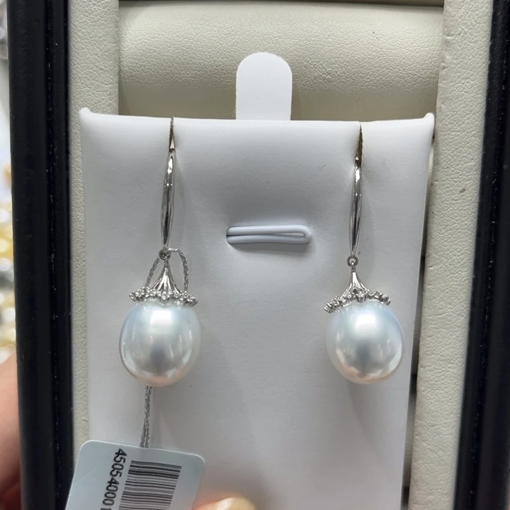海水珍珠上新澳白梨花耳钩11-12mm银S925镶嵌