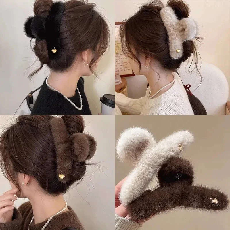 秋冬森系毛绒抓夹2025发卡女气质简约风鲨鱼夹甜美复古盘发夹