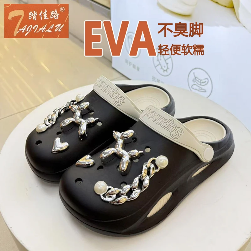 【踏佳路】公主风包头高跟拼色女洞洞鞋拖卡通网红凉鞋个性时尚软底