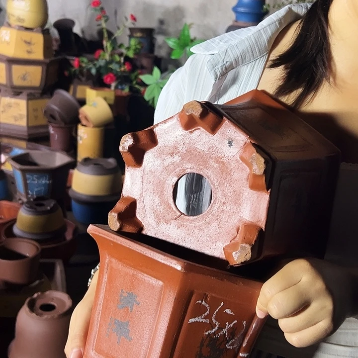25红清雅六方花盆花盆×2