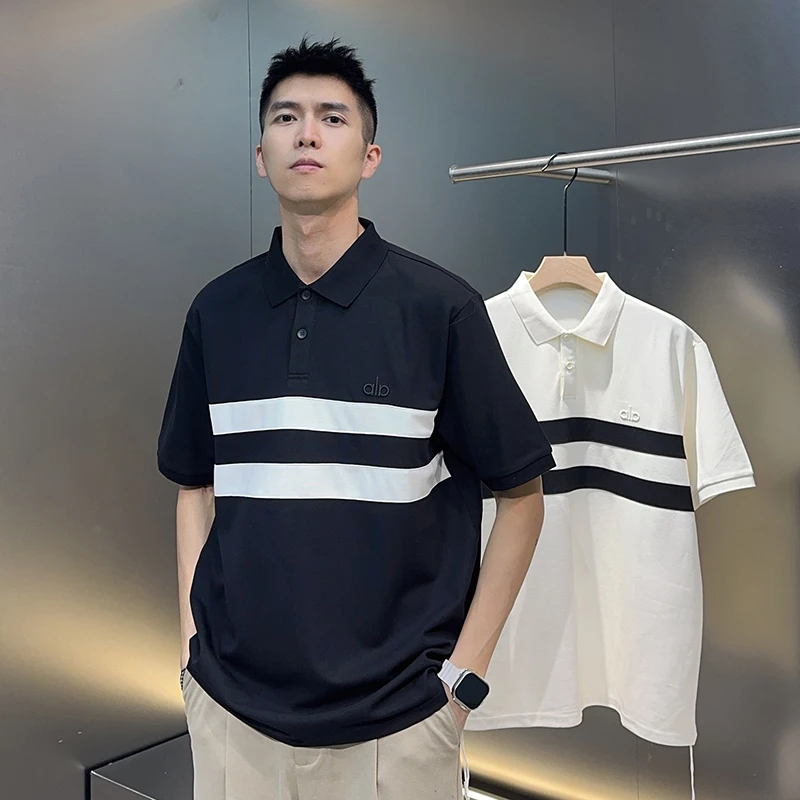 2025夏季新款翻领套头半袖条纹拼色短袖polo衫男~实体店同步上新