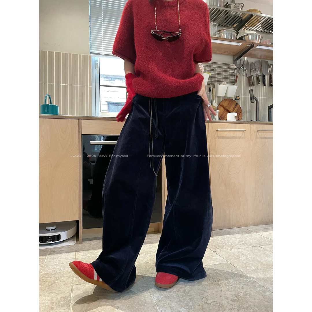 JCCC影子【深海漫绒】藏青复古灯芯绒坑条肌理弯刀休闲裤JE5PSK15