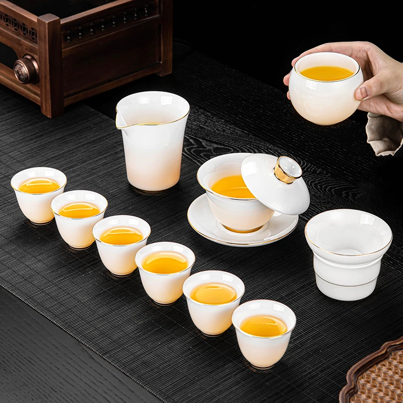 轻奢全套高端冰种玉瓷描金茶具礼盒套装可定制logo送领导长辈客户