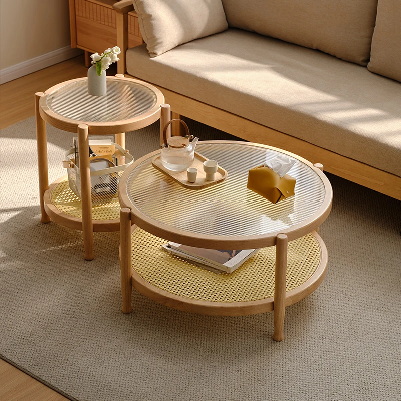 【实木】全友家居原木风蔓藤实木茶几创意家用圆形藤编