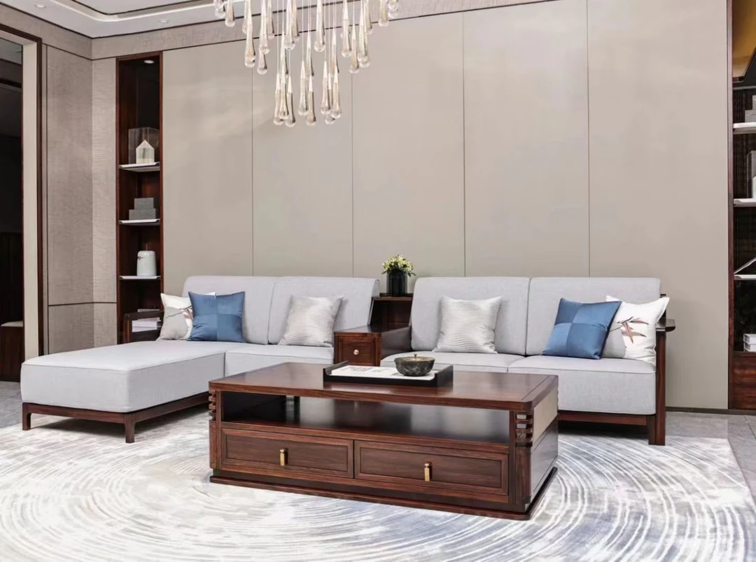 锦福轩 新中式茶几中式客厅家具黑檀木实木茶几大方几别墅茶几