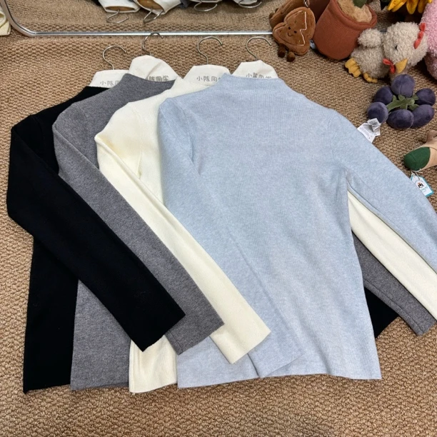 四色圆领净版毛针织衫 7a2