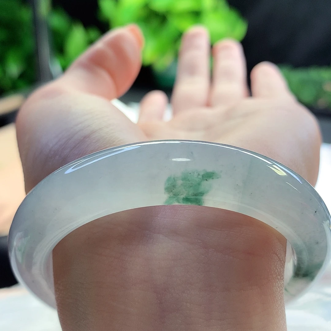 未镶嵌手镯翡翠天然A货翡翠54-55冰飘绿花带飘乌鸡 招米