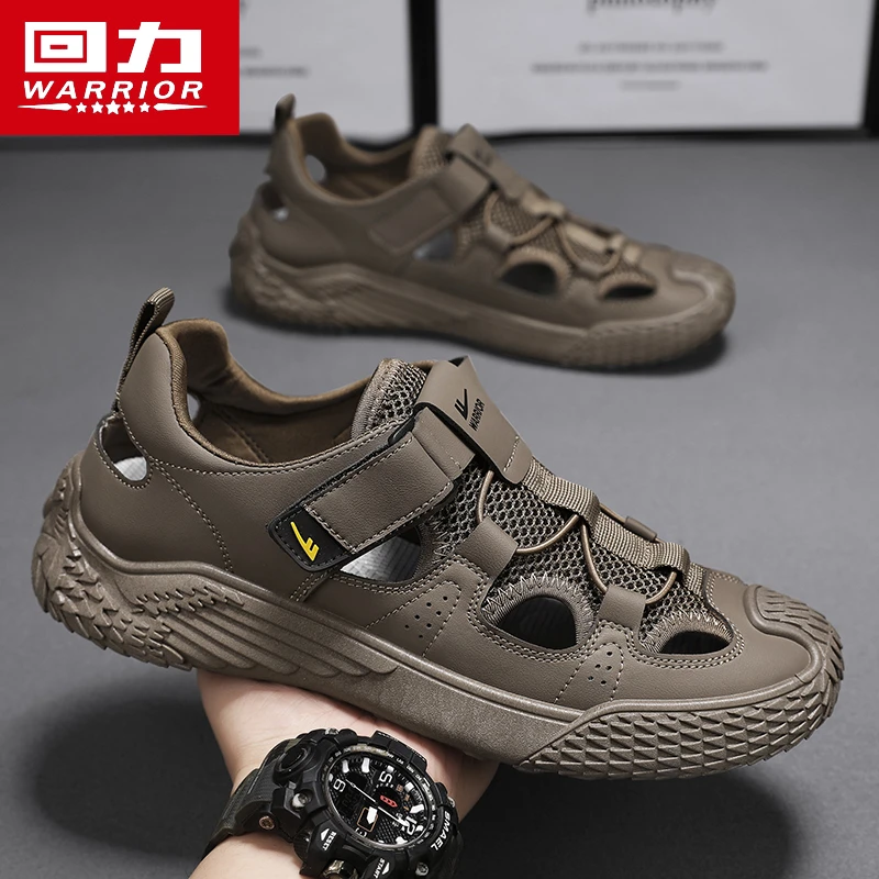 回力镂空男鞋冬季透气2025新款休闲皮鞋一脚蹬懒人洞洞包头鞋子男