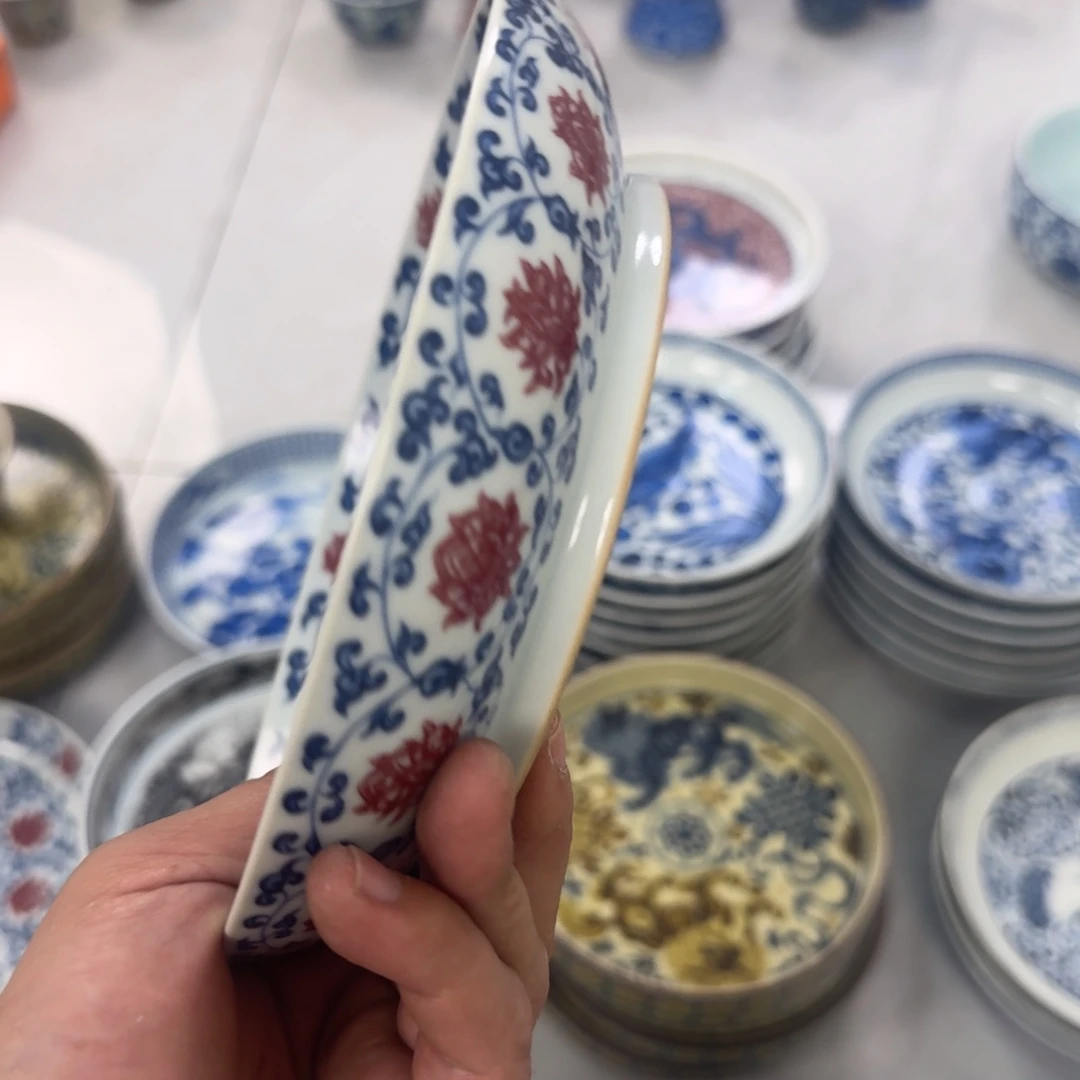 摆件釉里红缠枝莲大壶承17.5