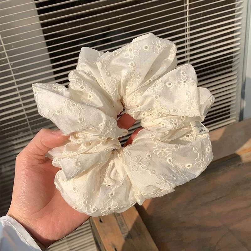 韩系镂空白色绣花大肠发圈女2025新款森系低马尾头绳气质扎头花