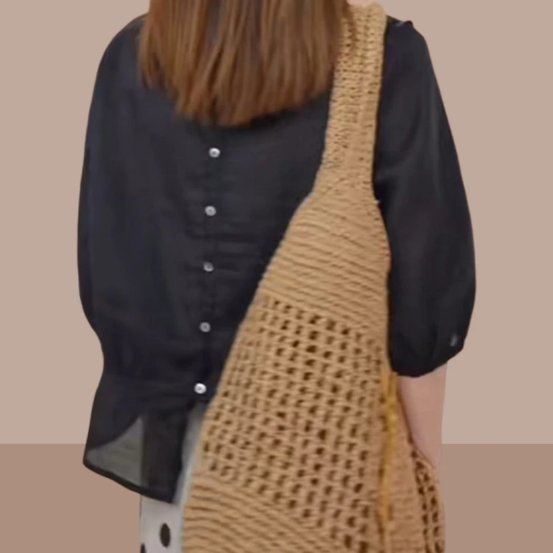 后背纽扣设计短袖衬衫漂亮小衫女士爆款2025夏季新款时尚炸街上衣