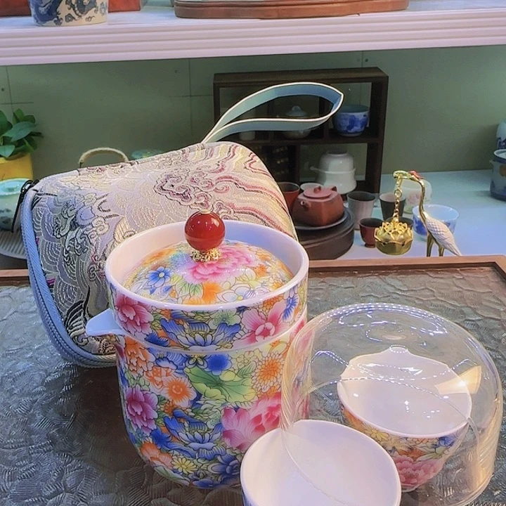 青花瓷器茶具套装旅行茶具茶叶罐个人杯