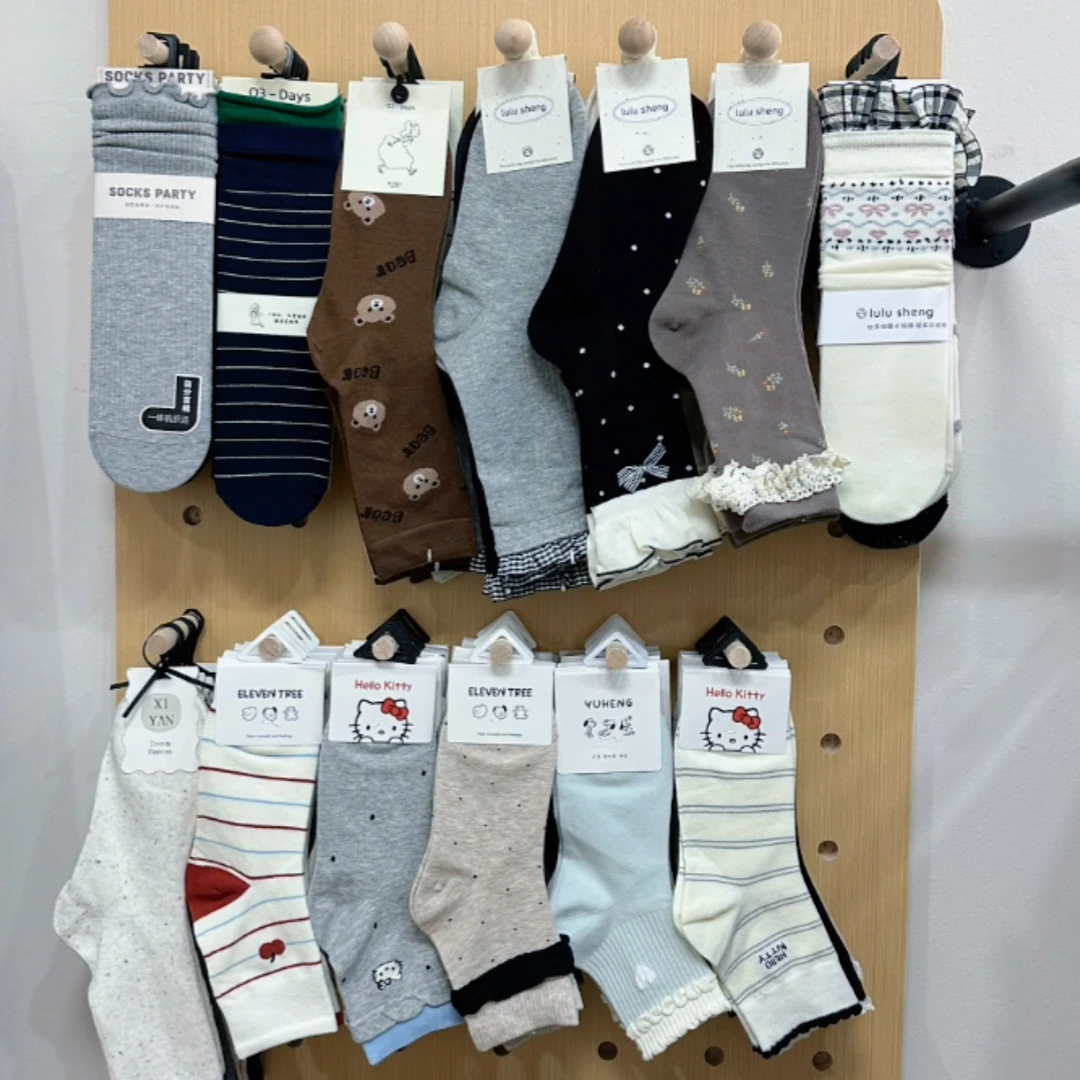 韩系ins风透气运动刺绣个性提花中筒女袜适合秋冬