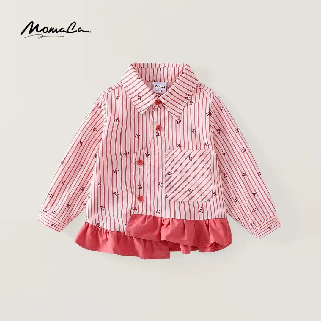 MOMOCO秋季女童新款竖条纹时尚设计感高级百搭衬衫77730234009