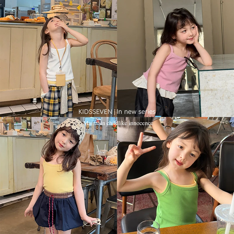 SKC2556女童韩版洋气百搭小吊带夏装新款儿童休闲纯色内搭背心潮