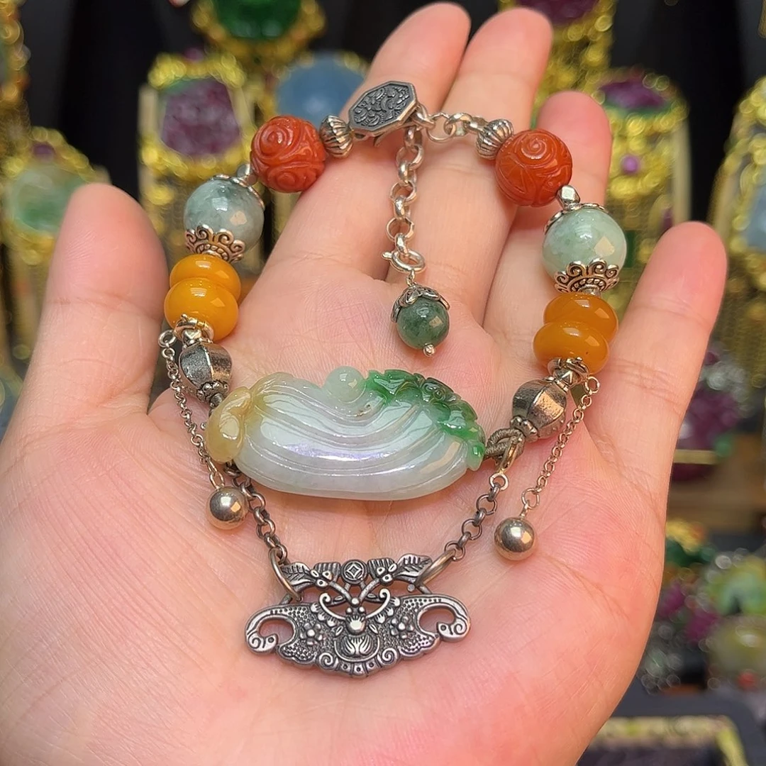 银S925镶嵌手链翡翠翡翠多宝手链