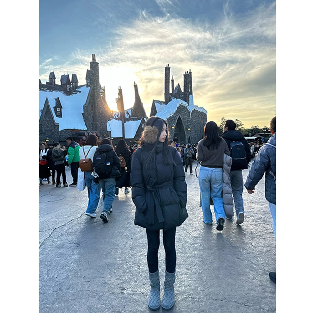 黑色立领在逃公主棉服外套女2025年冬季新款小个子中长款收腰棉衣