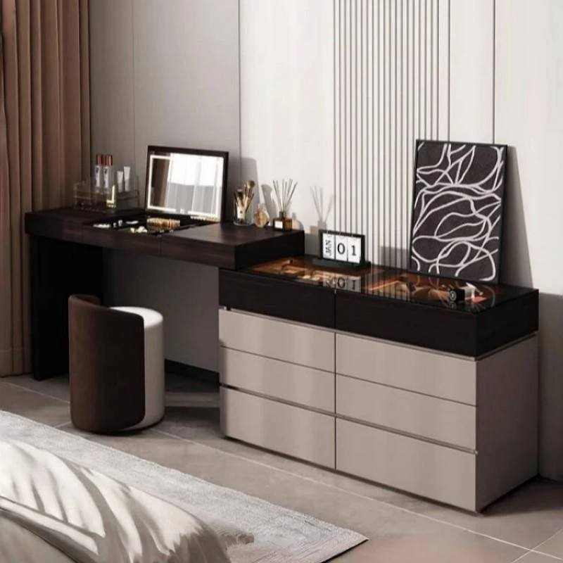 颜煜2025新款斗柜梳妆台一体卧室家用可伸缩多功能收纳化妆桌实木