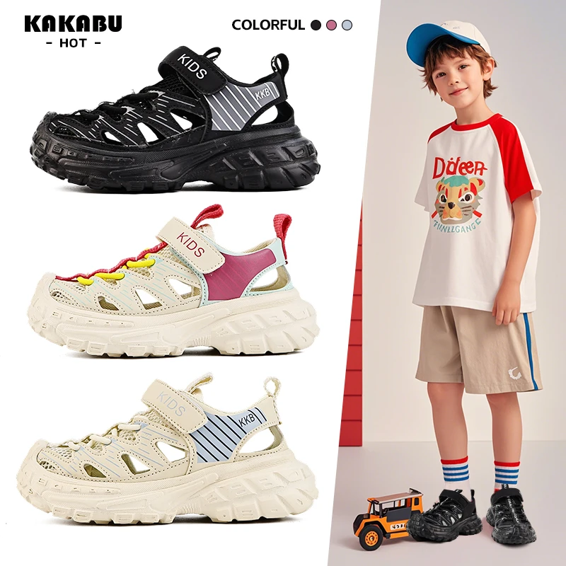 夏季高街新款魔术贴网面透气镂空儿童凉鞋轻便软底儿童夏款鞋1078