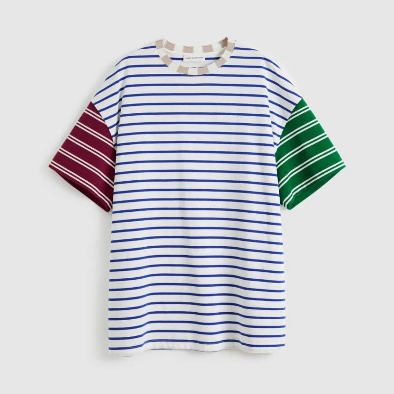 SHORT SENTENCE短句 设计师品牌2025春夏新款条纹拼色短袖T恤休闲