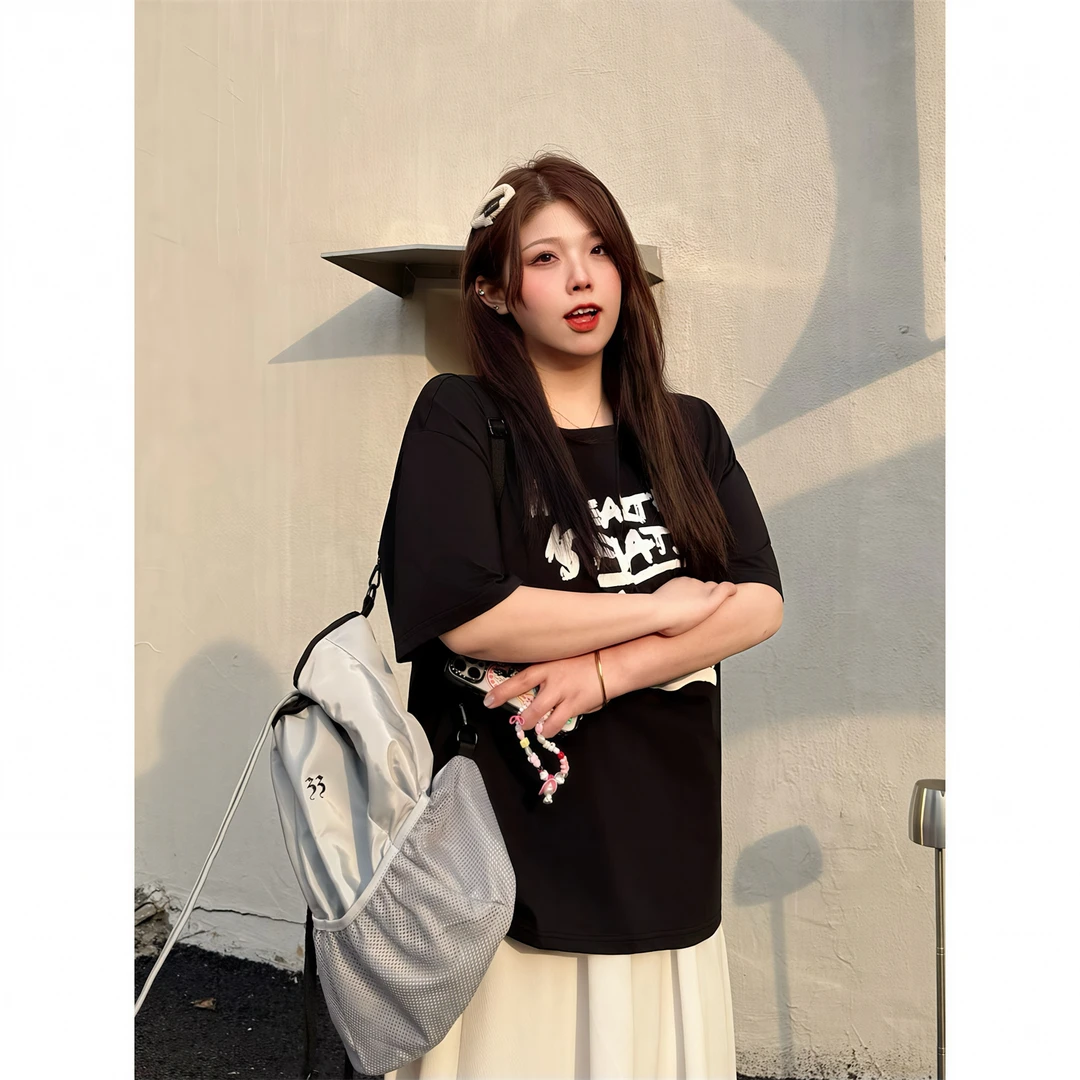 翡冷翠雾 / 美式通勤风简约休闲T恤8572花契大码200斤胖mm时尚